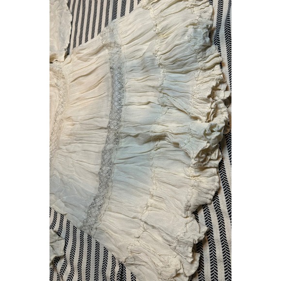 Free People Ivory Lace Tiered Bell Sleeve Mini Dress Boho Festival‎ Size L - Picture 2 of 8